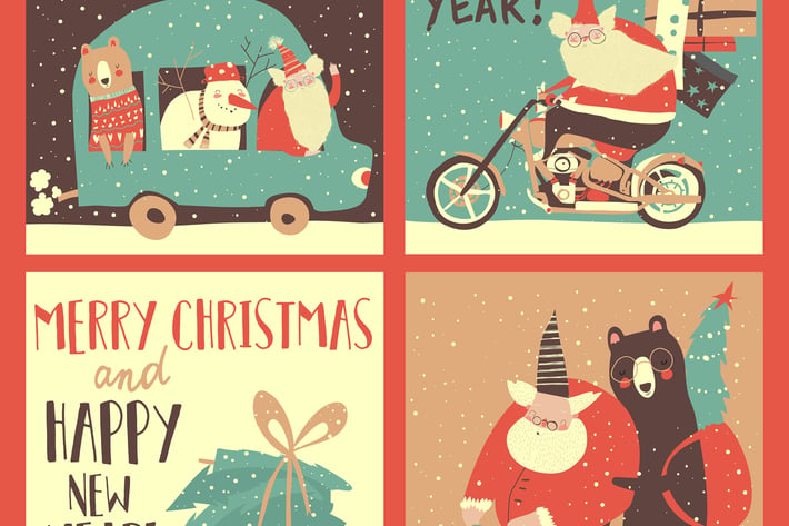 Vector Set of Christmas cards with Santa s transpo