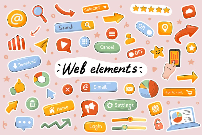 Web Elements Cute Stickers Set
