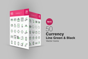 50 Currency Green & Black Line Icons