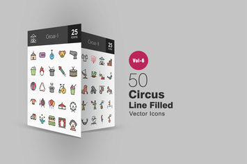 50 Circus Filled Line Icons