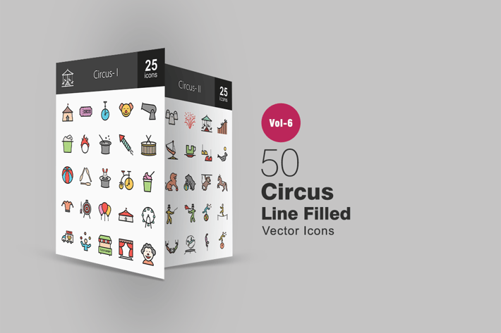 50 Circus Filled Line Icons