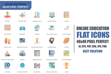 Simple Set Education and Knowledge Flat Icons