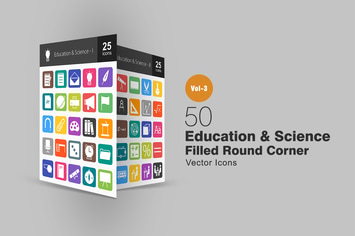50 Education & Science Flat Round Corner Icons