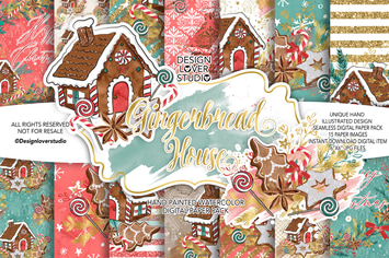Gingerbread house digital paper pack