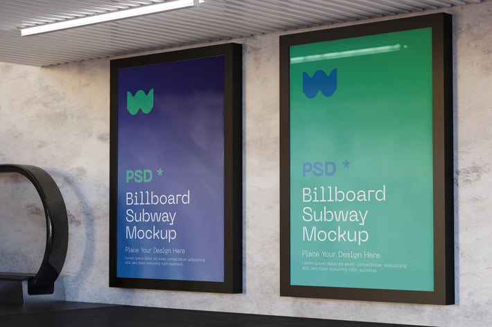 Two Vertical Subway Advertisement Mockup	