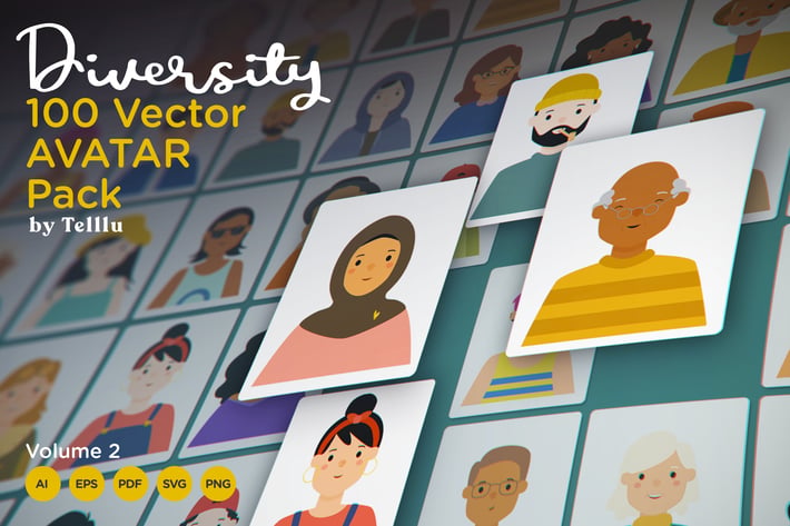 Diversity 100 Vector Avatar Pack v.02