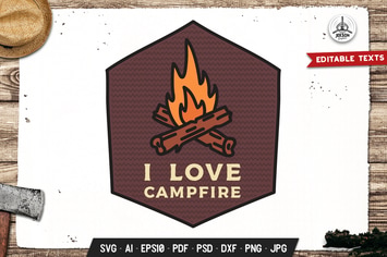 Love Campfire Badge Vector Adventure Retro Graphic