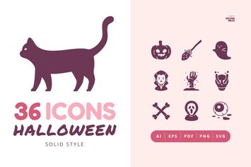 36 Halloween Solid Style Icons Pack
