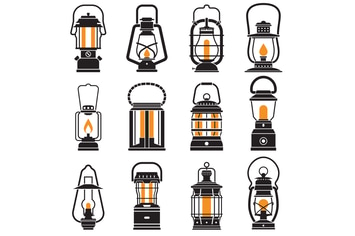Vintage Camping Lamps and Lanterns Icons