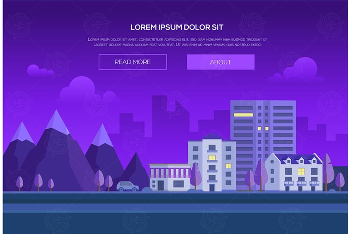 Night city by the mountains - vector illustration