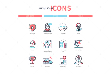 Office concept - line design style icons set