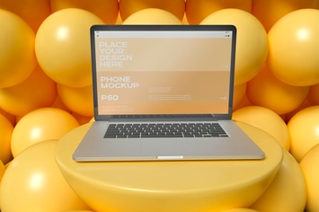 Laptop With Balls On Background Mockup