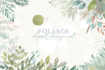 Watercolor foliage branches & leaves
