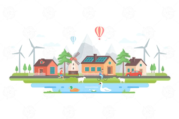 Eco-friendly village - flat design illustration