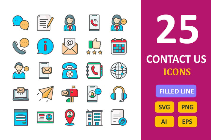 25 Contact Us Icons -  Filled Line