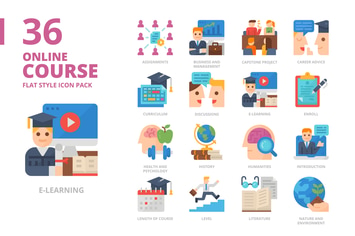 Online Course Flat Design Icon Set