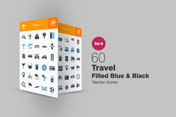 60 Travel Blue & Black Icons
