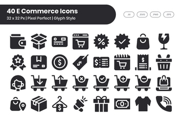 40 E-Commerce Icons Set - Glyph