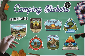 Camping Stickers Bundle Vector Travel Labels. Vol2