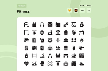 48 Fitness Glyph Style Icon Pack