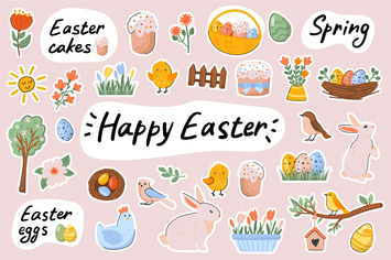 Happy Easter Cute Stickers Set