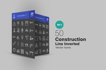 50 Construction Line Inverted Icons