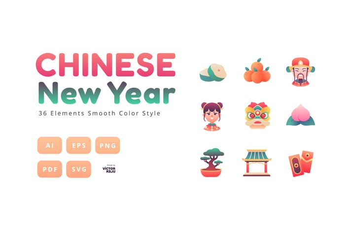 36 Icons Chinese New Year Smooth Style