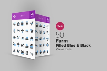 50 Farm Blue & Black Icons
