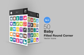 50 Baby Flat Round Corner Icons