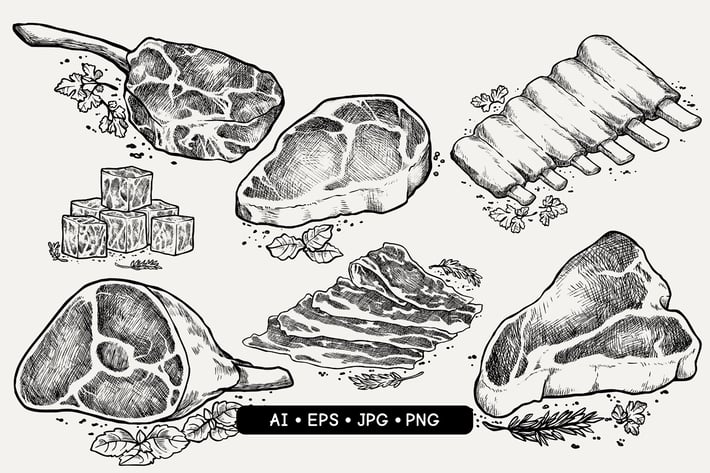 Hand Drawn Meat Cuts