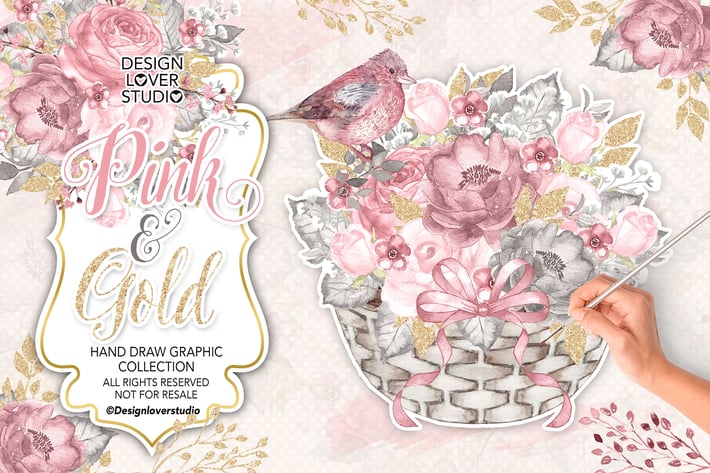 Watercolor PINK and GOLD design