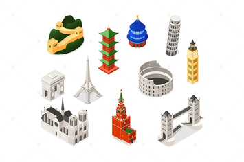 World Famous Landmarks - isometric illustration