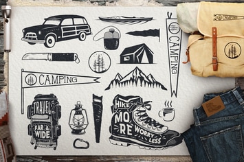 Vintage Surfing Icons / Summer Camping Symbols