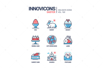 Easter - modern line design style icons set