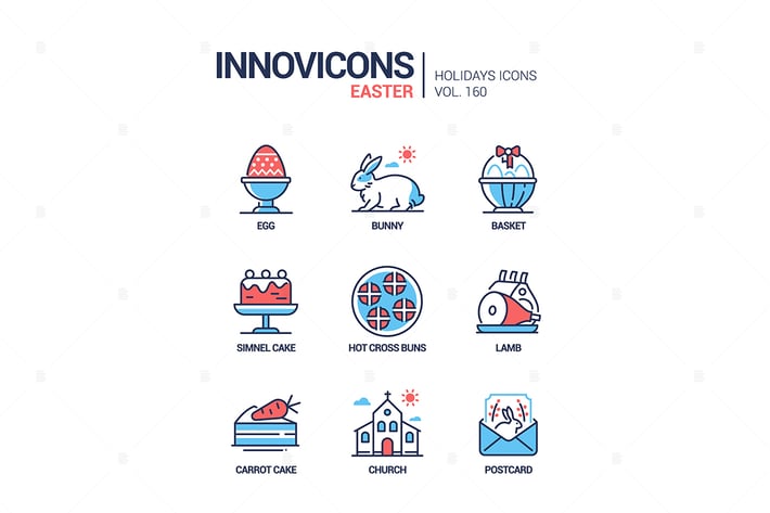 Easter - modern line design style icons set