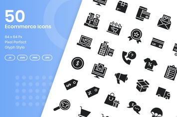 50 Ecommerce Icons Set - Glyph