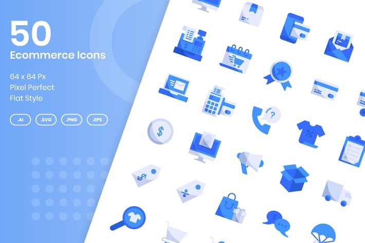 50 Ecommerce Icons Set - Flat