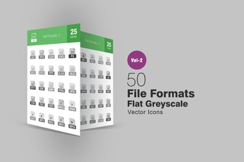 50 File Formats Greyscale Icons