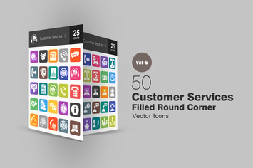 50 Customer Services Flat Round Corner Icons