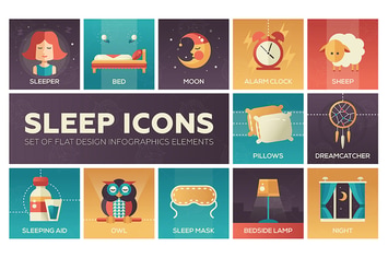 Sleeping - color flat design style icons set