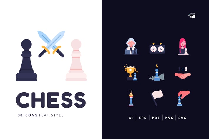 30 Icons CHESS Flat Style