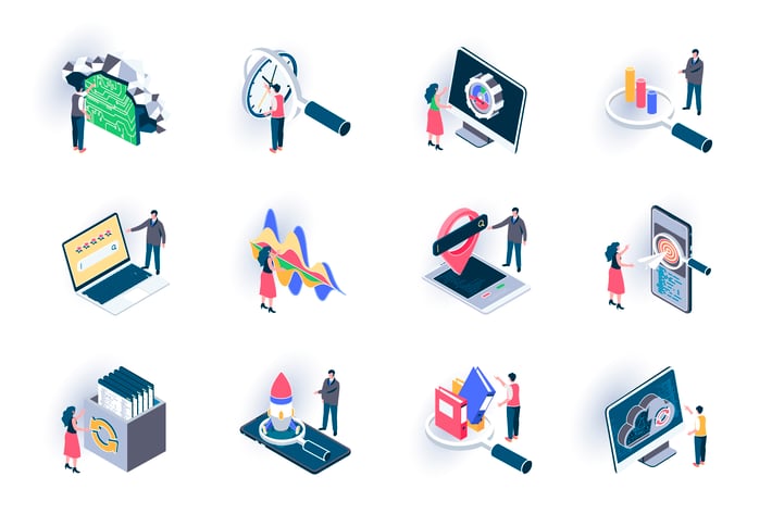 SEO Optimization Isometric Icons Pack