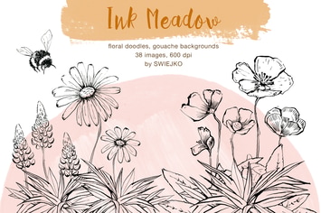 Flower Doodle clipart, Ink Meadow