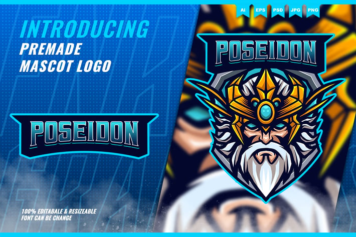 God Poseidon - Mascot Esport Logo Template