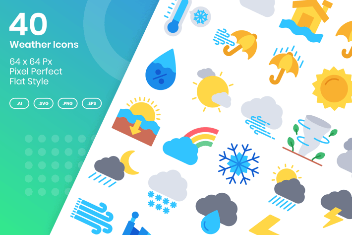 40 Weather Icons Set - Flat