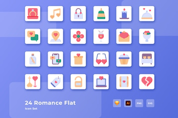 Valentine Romance Love Flat Icon Set