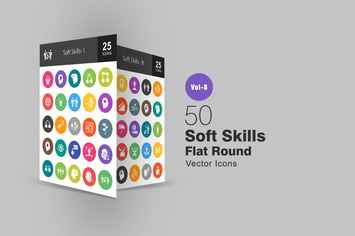 50 Soft Skills Flat Round Icons
