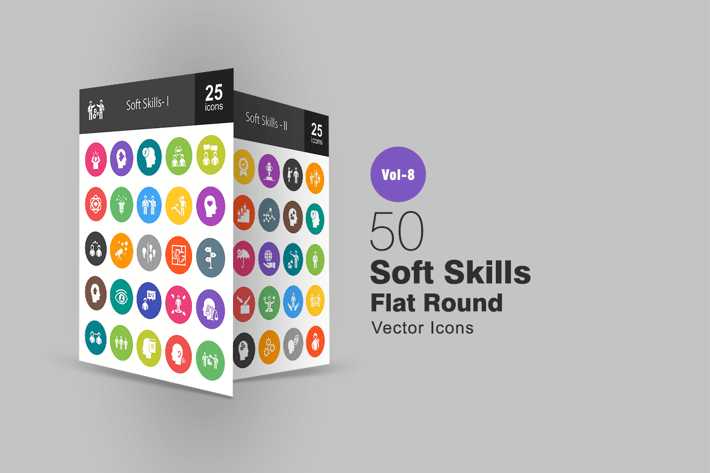 50 Soft Skills Flat Round Icons