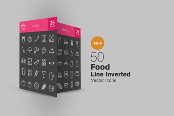 50 Food Line Inverted Icons