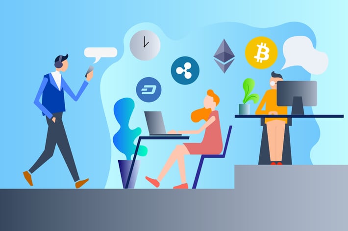 Cryptocurrency Work 2D Illustration 